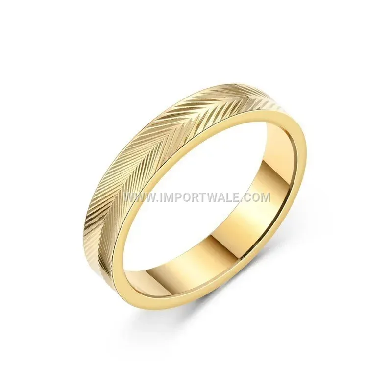 Textured Feather Pattern Stainless Steel Band Ring