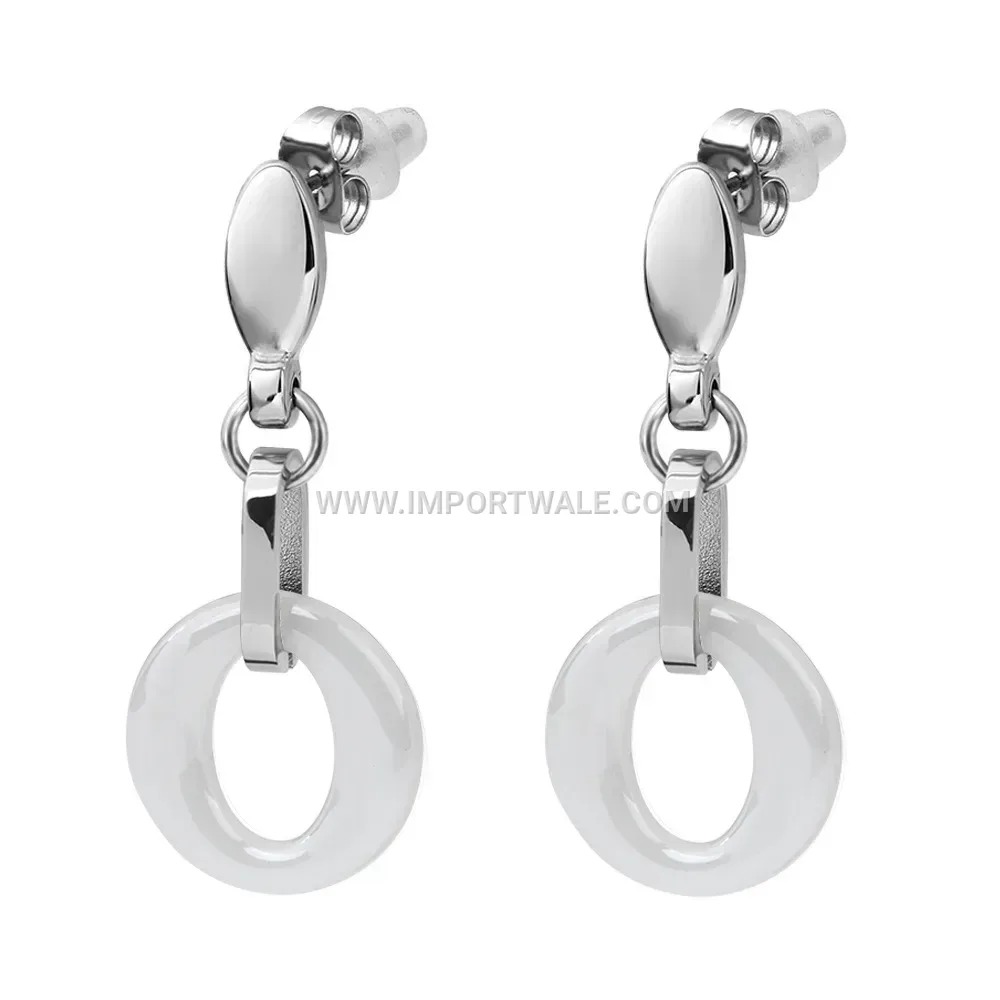 Hollow Circular Ceramic and Stainless Steel Stud Earrings