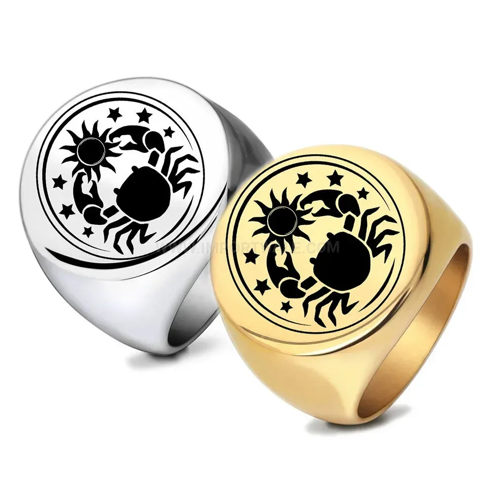 Designer Celestial Engraved Stainless Steel Vintage Signet Ring