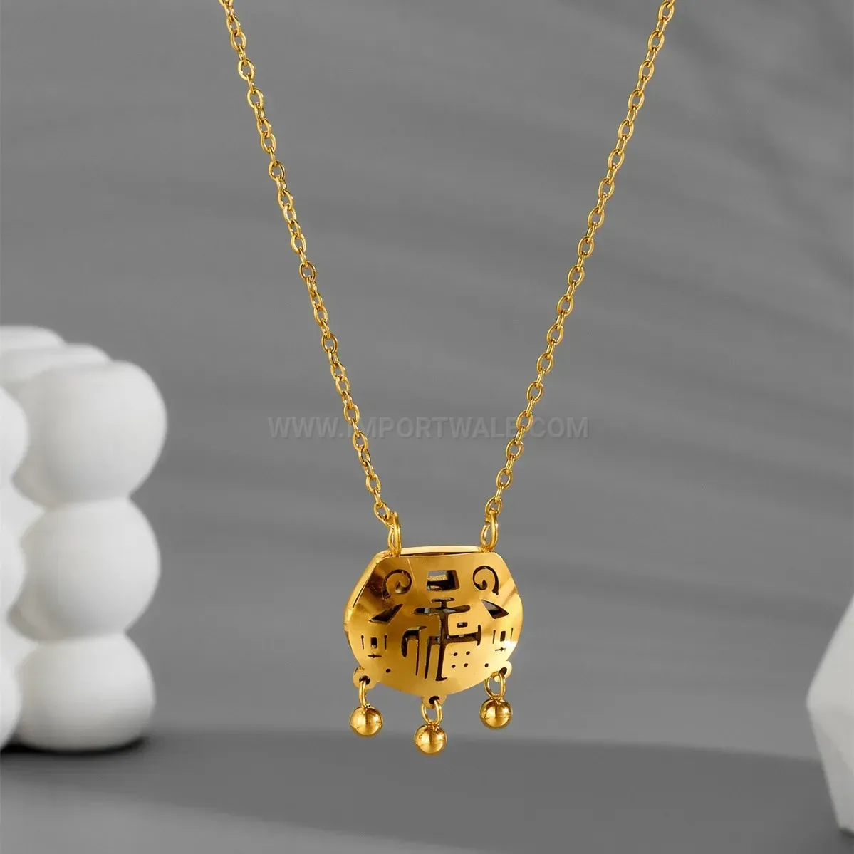 Chic Gold Plated Titanium Steel Lock Pendant Cable Chain Necklace