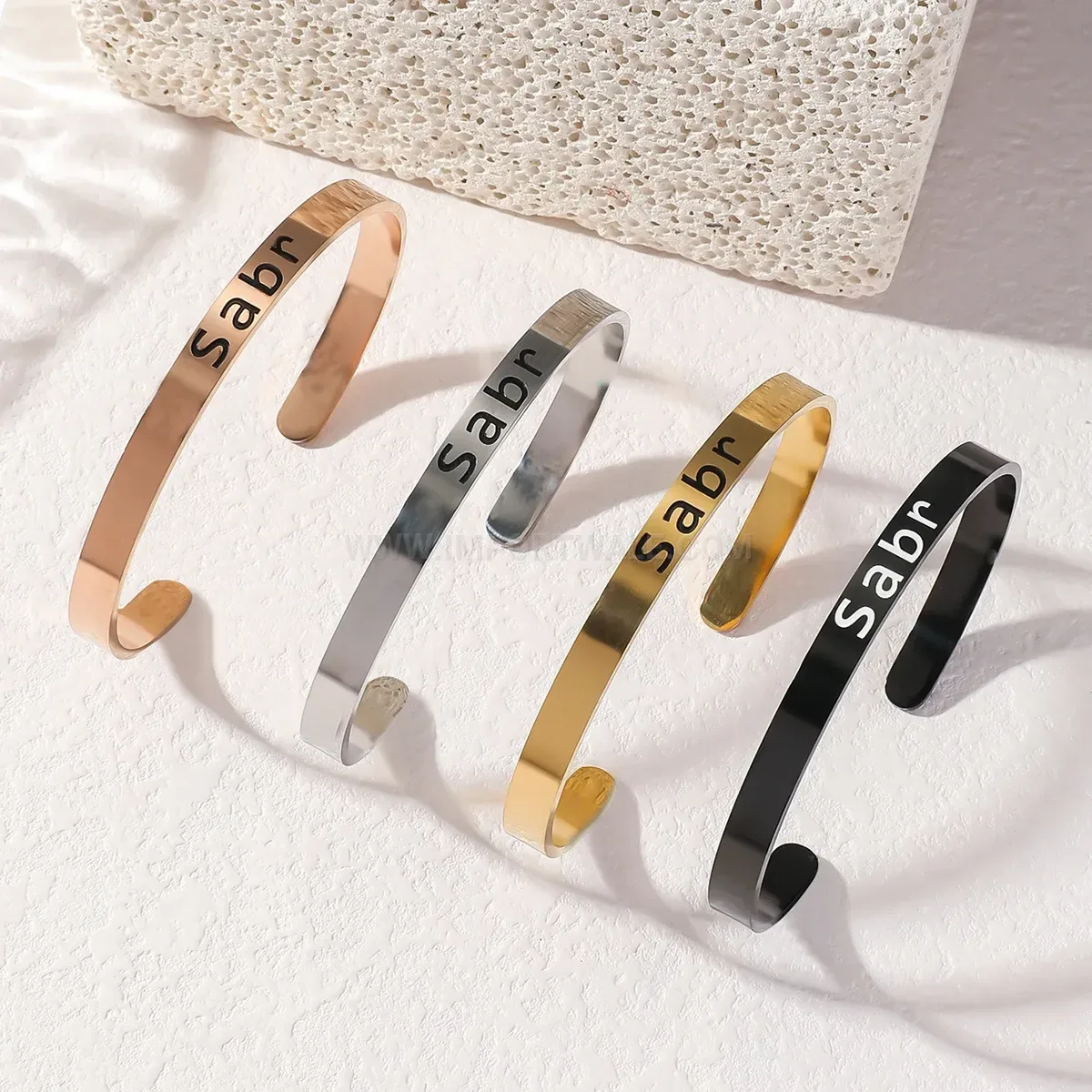 Stainless Steel Sabr Calligraphy Cuff Bangle Bracelet