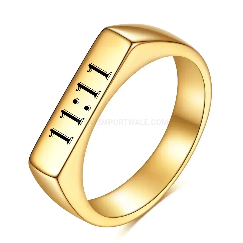 Premium Geometric Stainless Steel Bar Ring with Engraved Detail