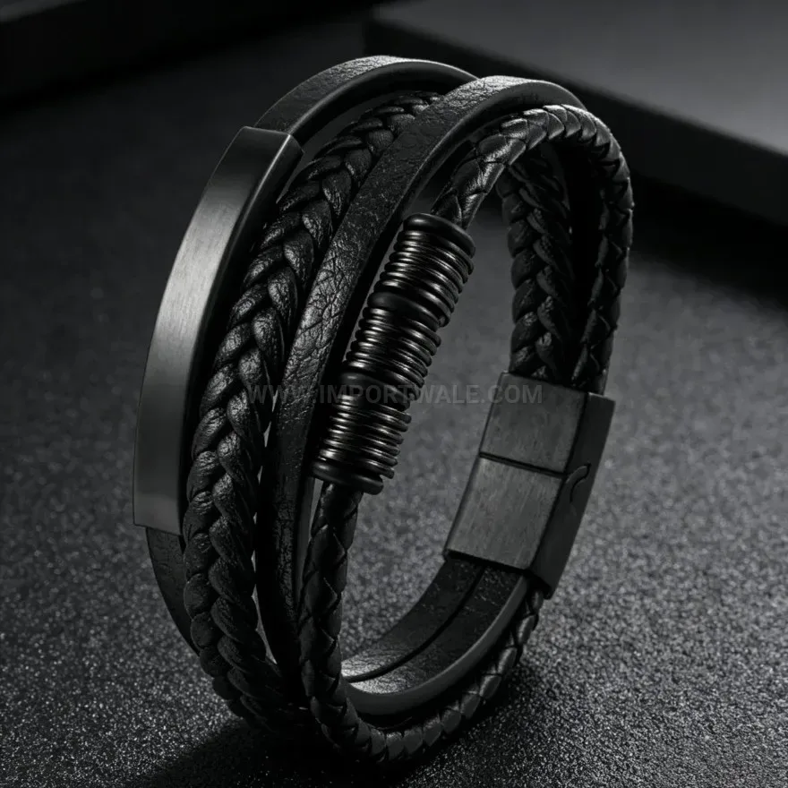 Chic Handcrafted Woven Leather Bracelet with Natural Stone Accent