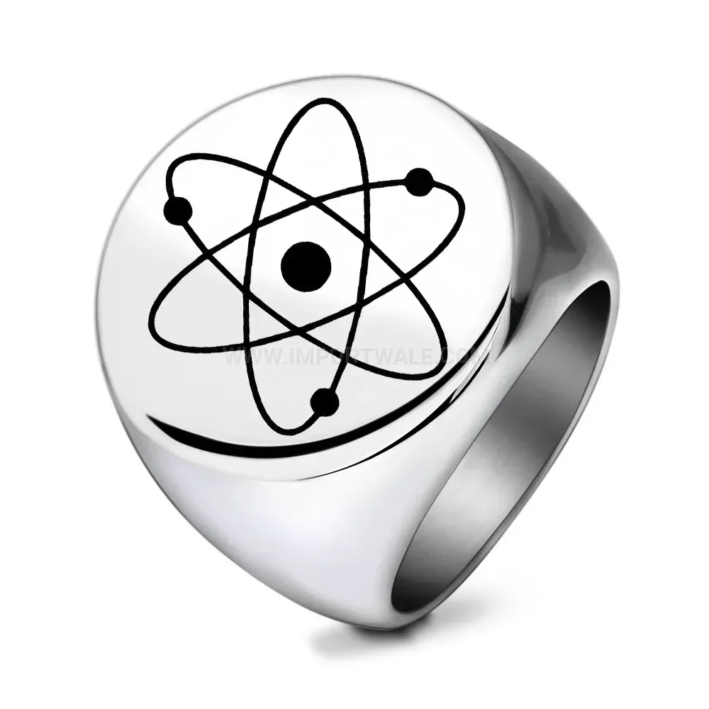 Bold Stainless Steel Atomic Structure Engraved Signet Ring