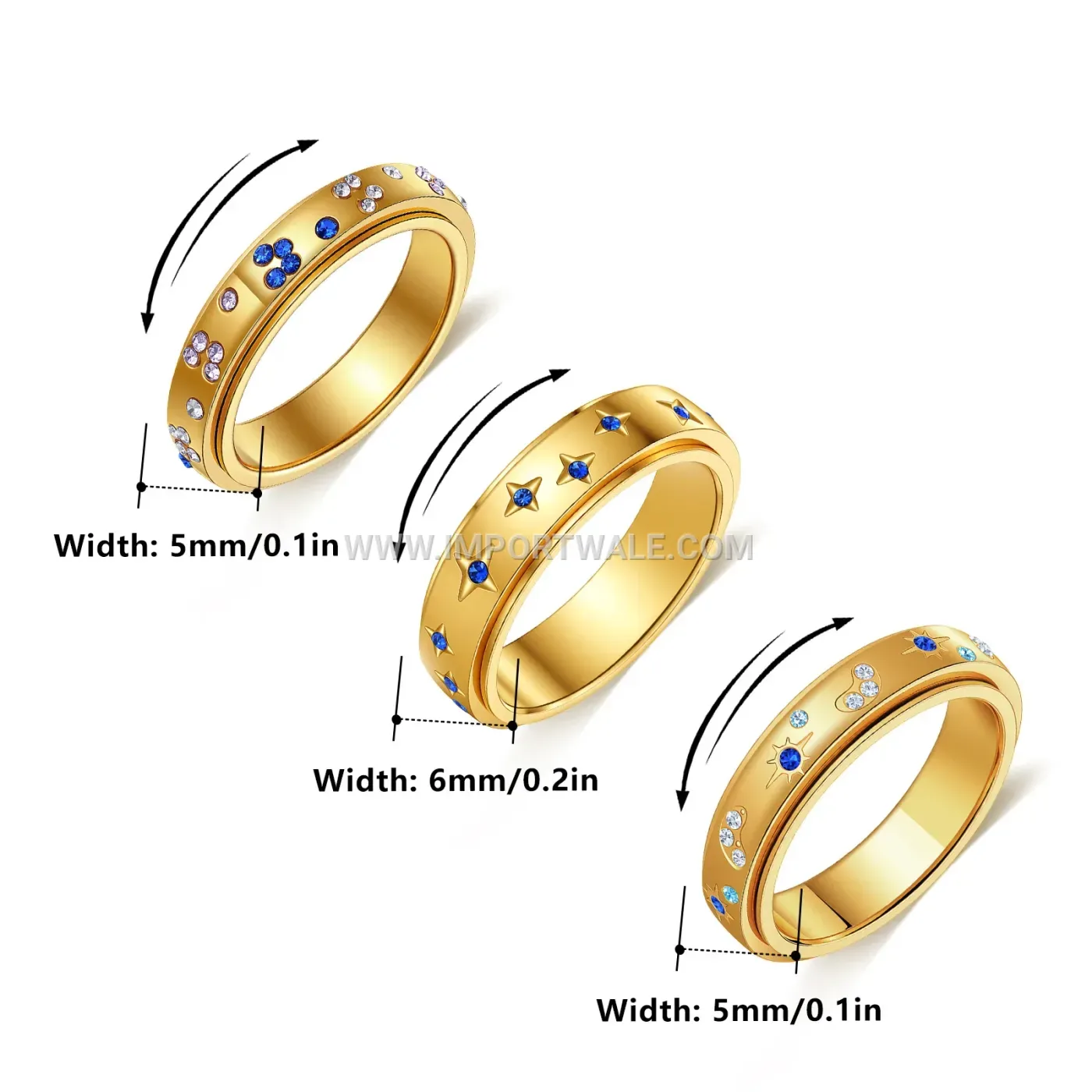 Rhinestone Celestial Sun Star and Butterfly Stainless Steel Ring Set