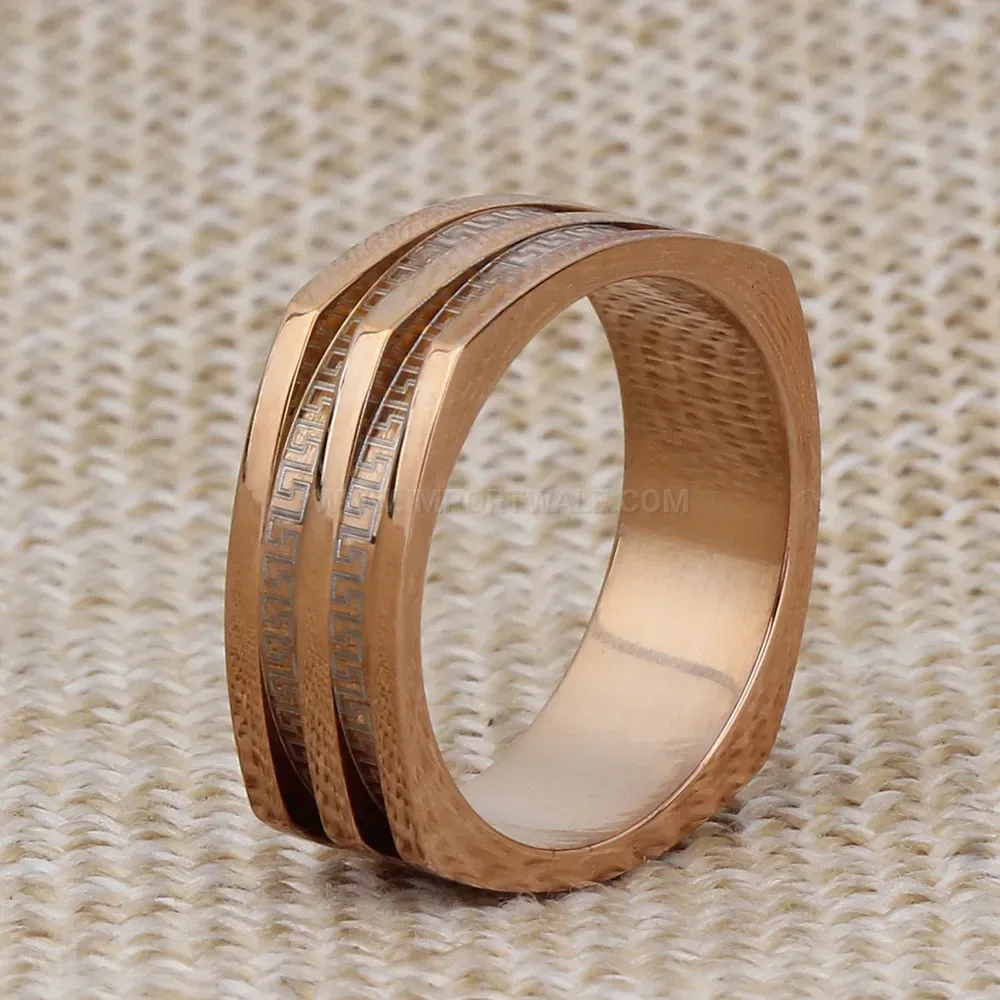 Designer Rose Gold Minimalist Geometric Pattern Stainless Steel Ring
