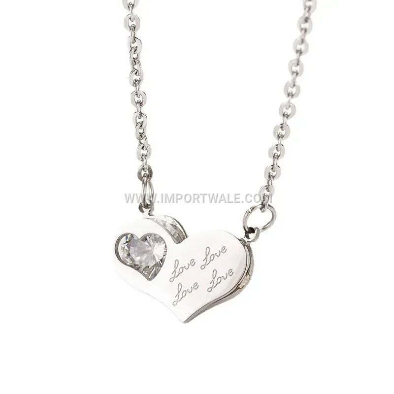 Stainless Steel Heart Zirconia Pendant Clavicle Chain Necklace