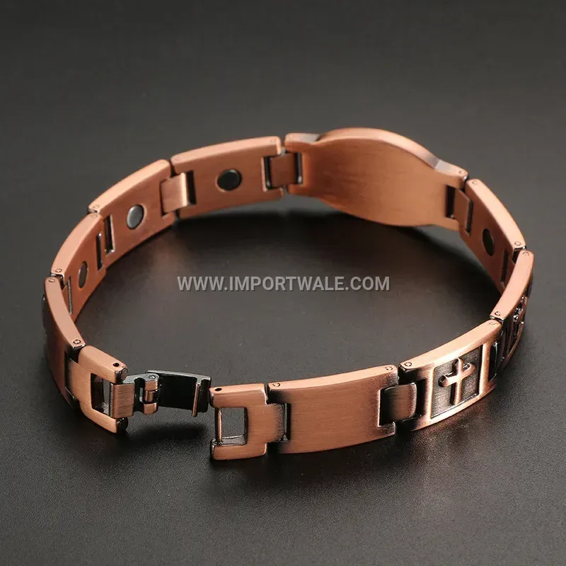 Retro Copper Cross Magnetic Bangle Bracelet