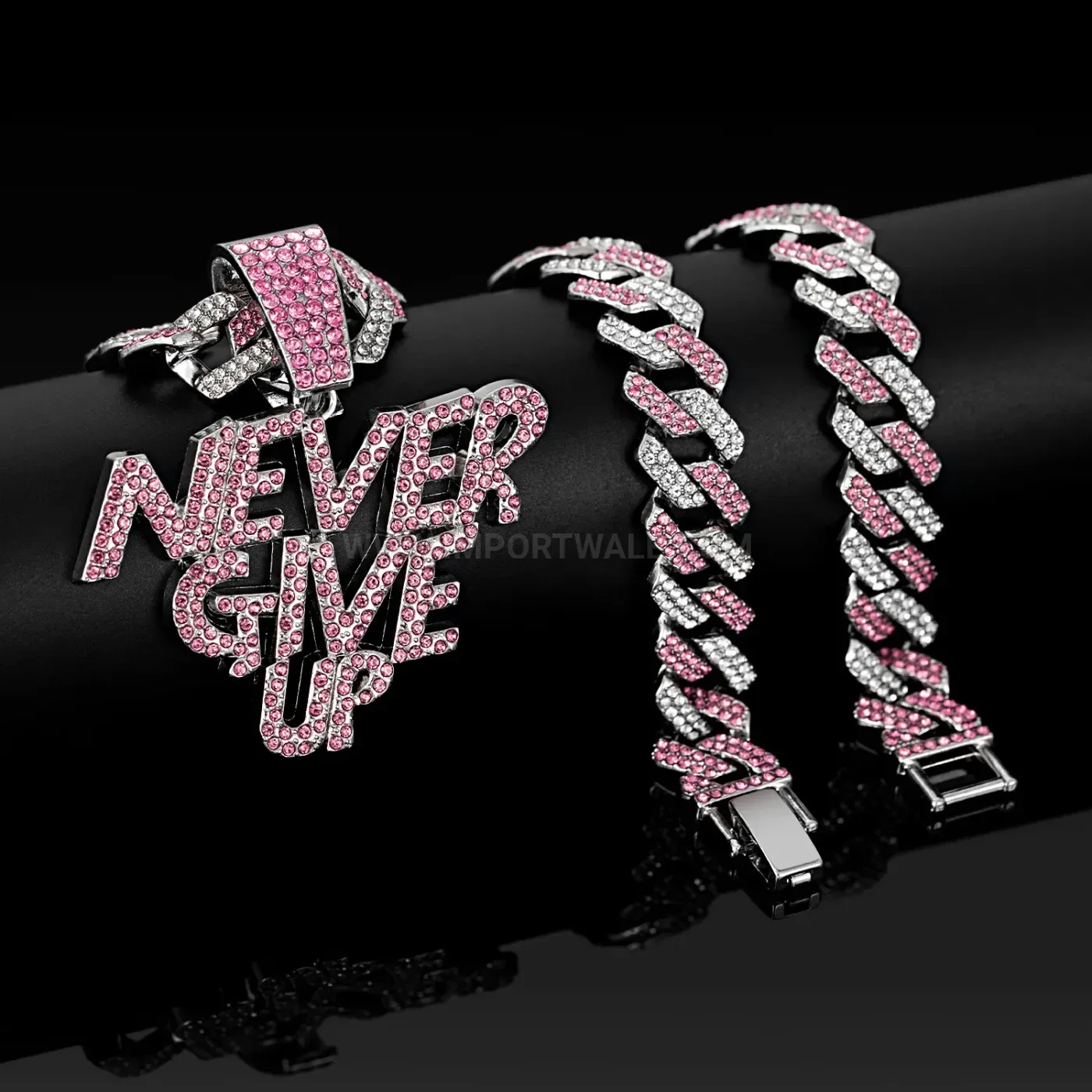 Fashion Never Give Up Letter Pendant Two-Tone Chain Necklace