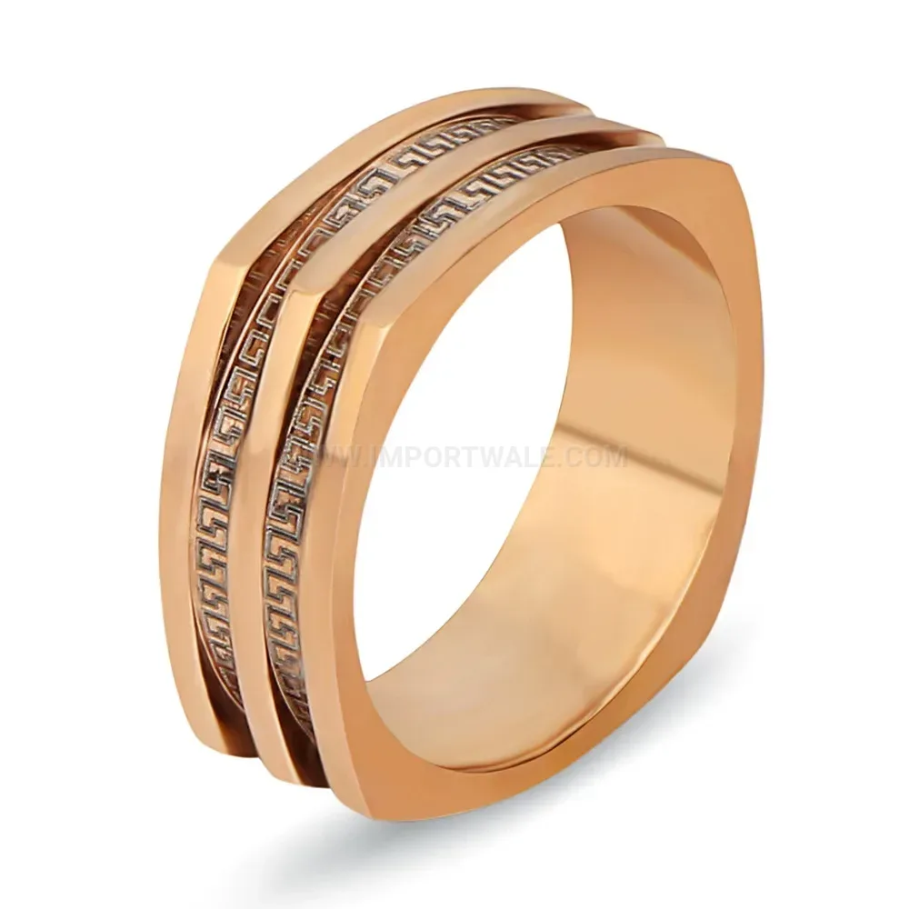 Designer Rose Gold Minimalist Geometric Pattern Stainless Steel Ring