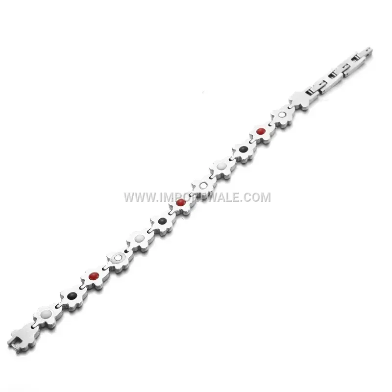 Rhinestone Paw Print Magnetic Titanium Steel Energy Bracelet