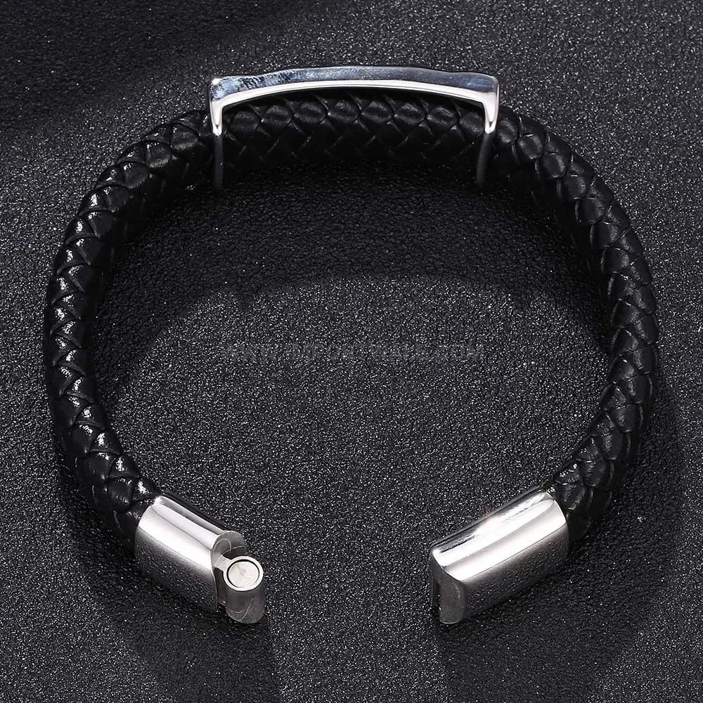 Woven Leather Nautical Anchor Bracelet with Stainless Steel Clasp