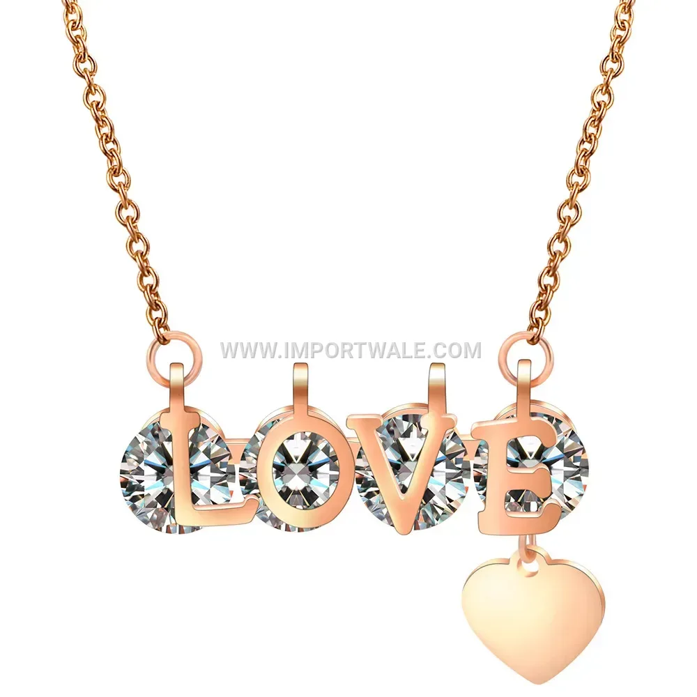 Stainless Steel Crystal Heart Pendant Neck Chain