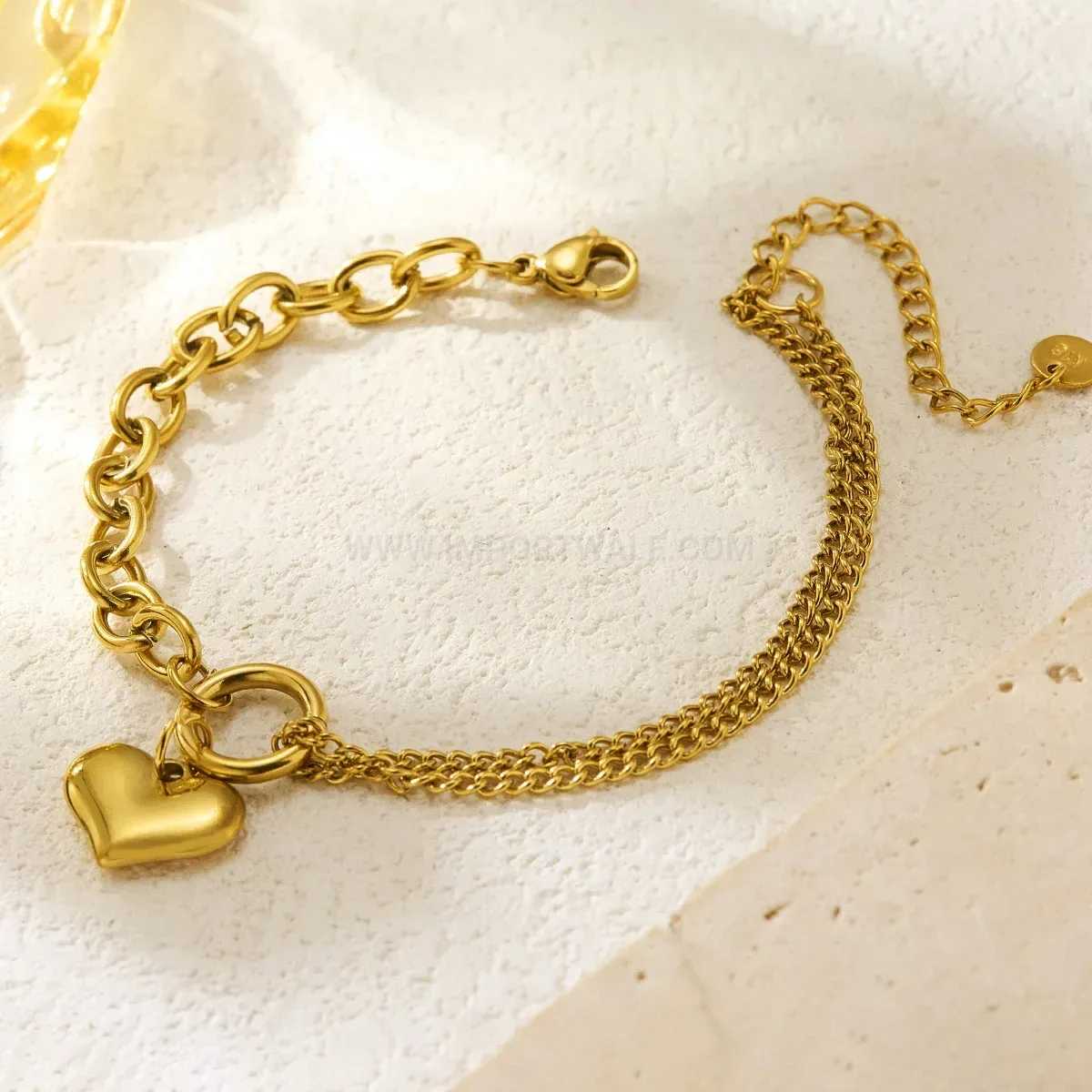Vintage Gold Plated Stainless Steel Heart Link Chain Bracelet