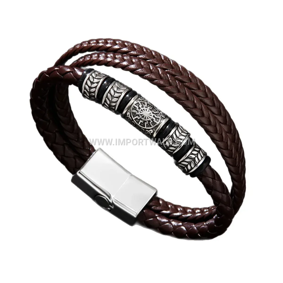 Handwoven Retro Totem PU Leather Magnetic Bracelet