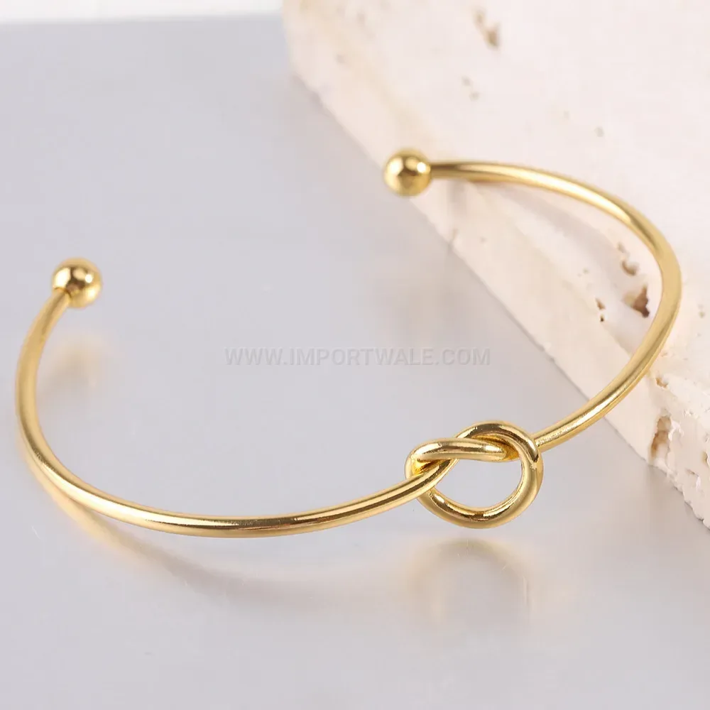Chic Minimalist Stainless Steel Knot Open Bangle Bracelet