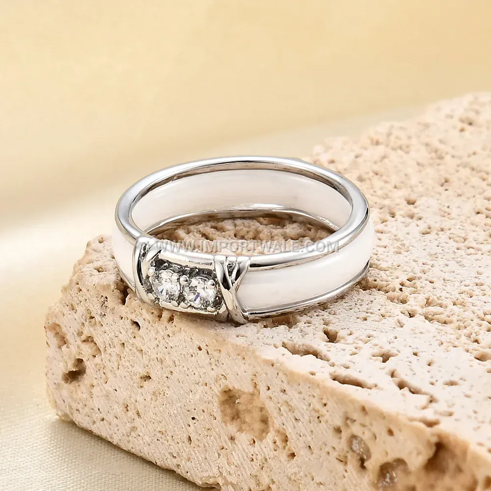 Double X Cubic Zirconia Inlaid Ceramic Band Ring