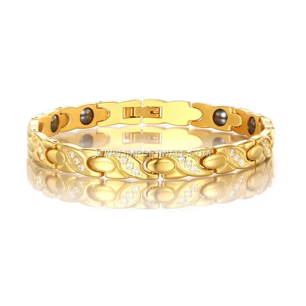 Titanium Steel Fish Motif Crystal Magnetic Bracelet