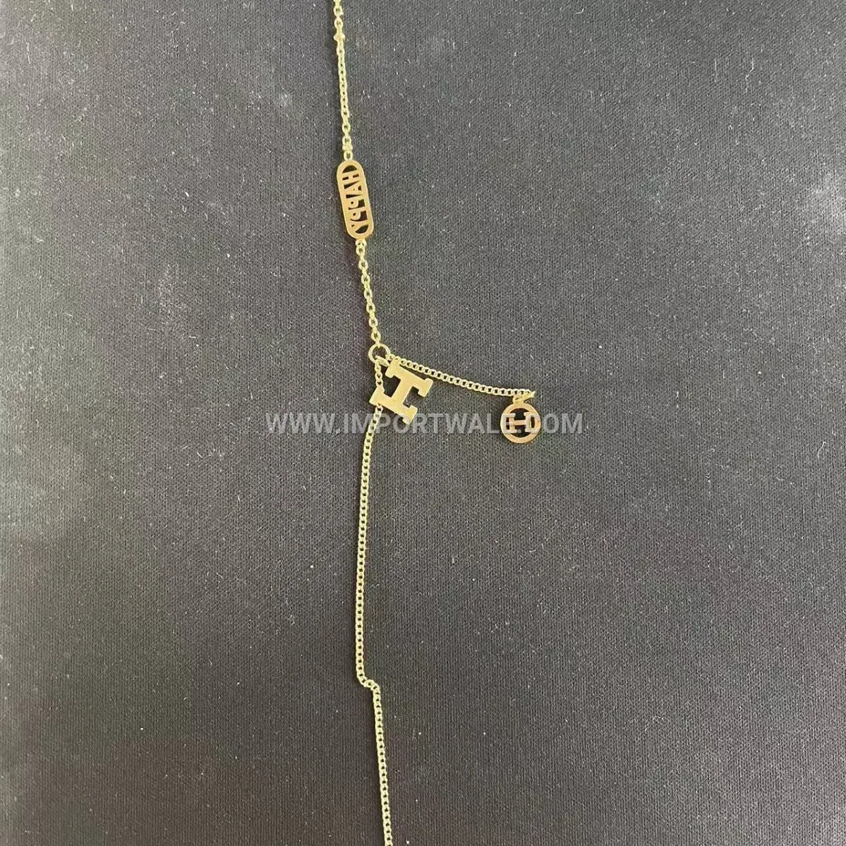 Golden Stainless Steel H-Link Anklet with Heart Accent