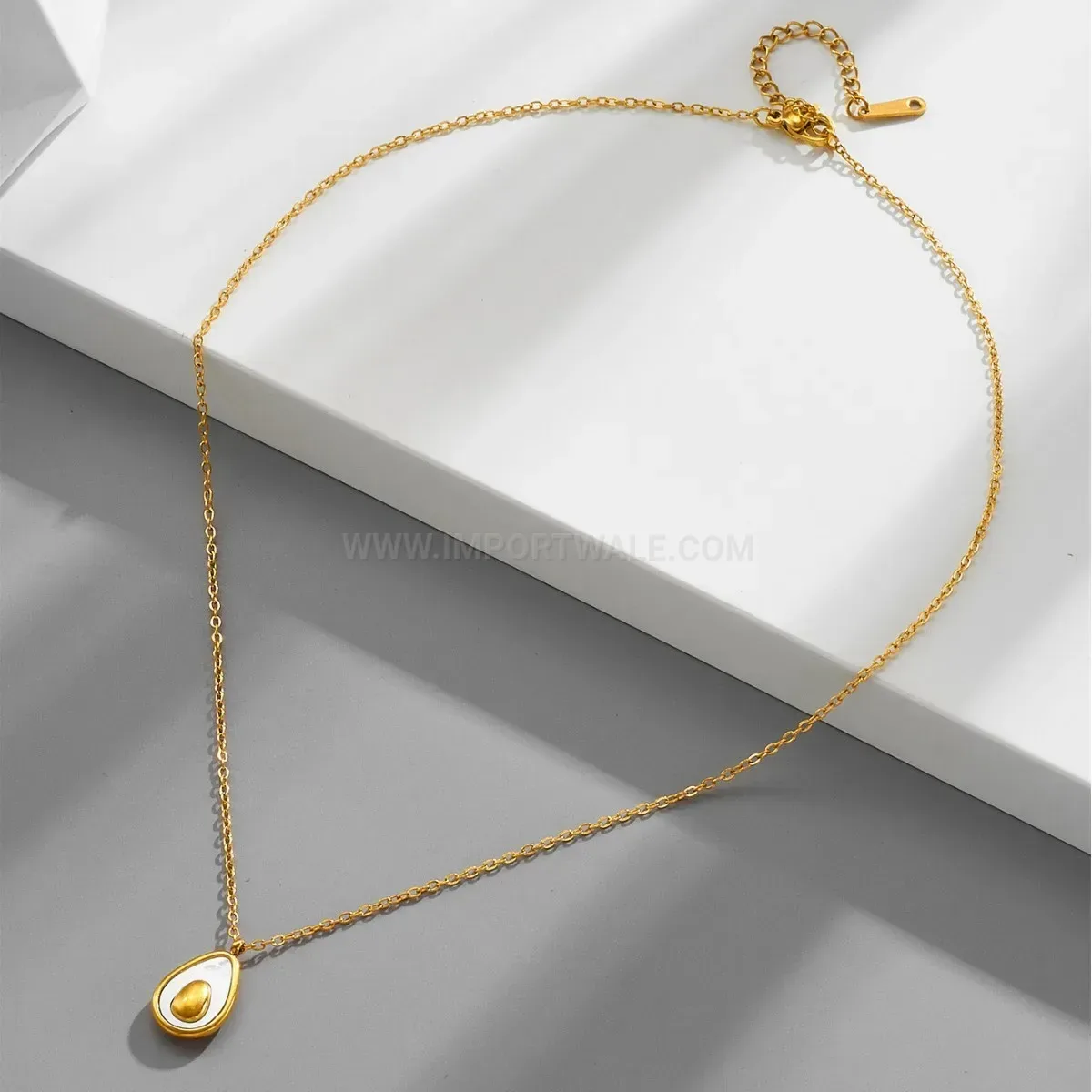 Modern Gold Plated Titanium Steel Avocado Pendant Cross Chain Necklace