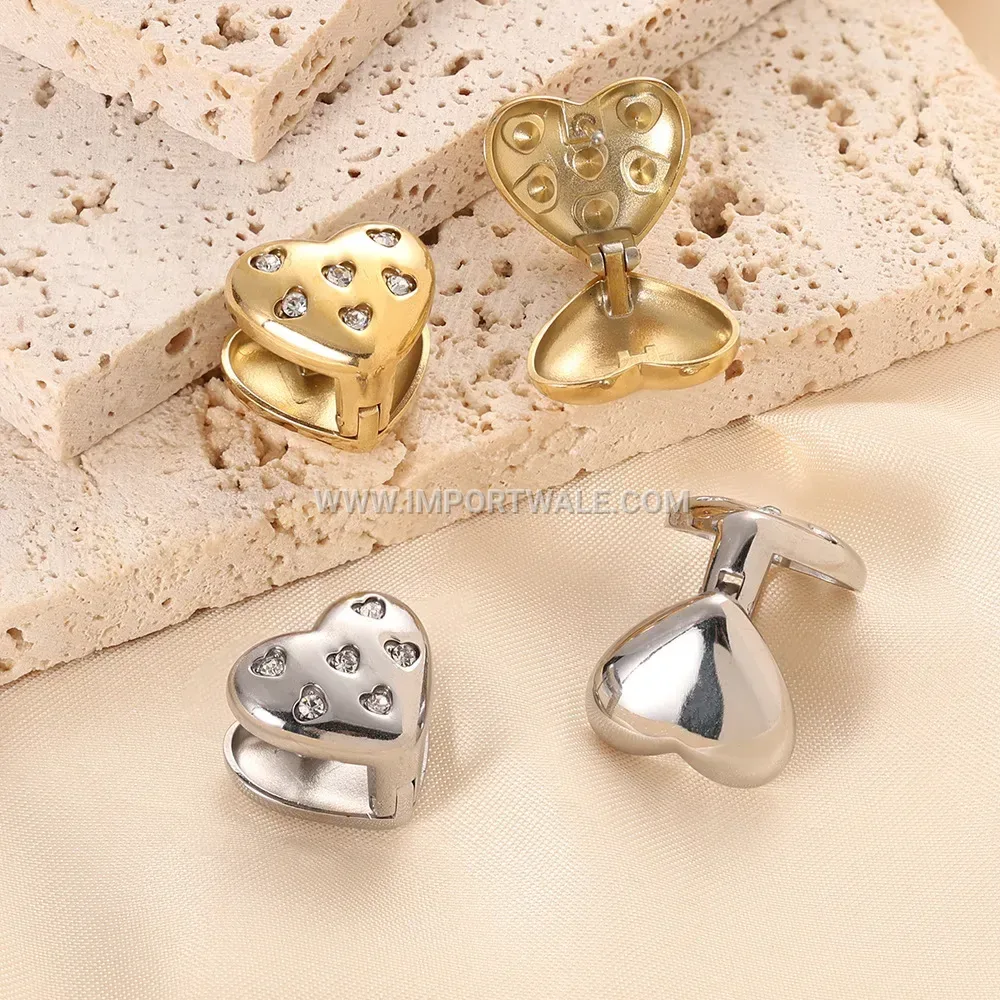 Double-Sided Heart Cubic Zirconia Stainless Steel Huggie Earrings