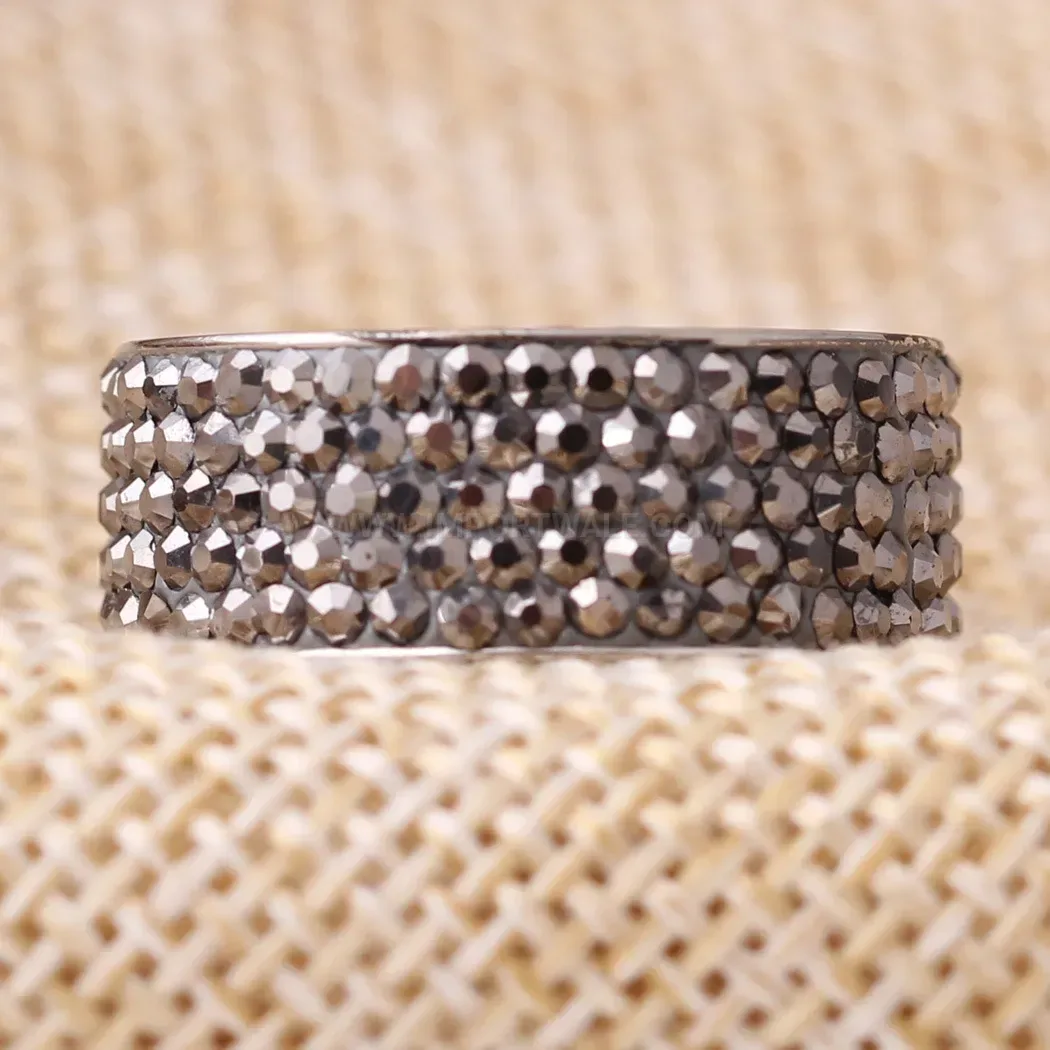 Five Row Rhinestone Stainless Steel Band Ring 8mm