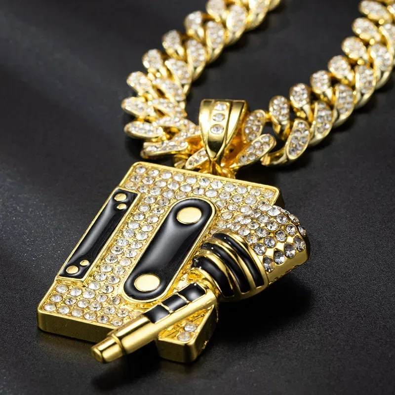 Iced Out Microphone Alloy Hip Hop Pendant Necklace