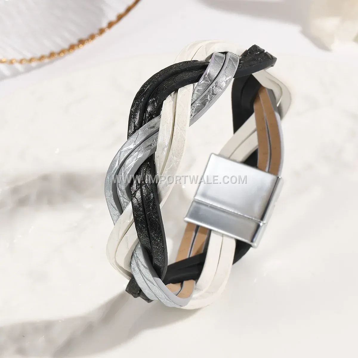 Braided Leather Mobius Ring Chain Cuff Bracelet
