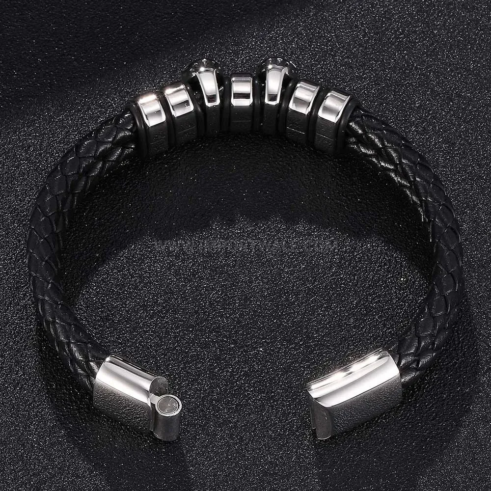 Vintage Punk Skull Stainless Steel Magnetic Clasp Braided Leather Bracelet