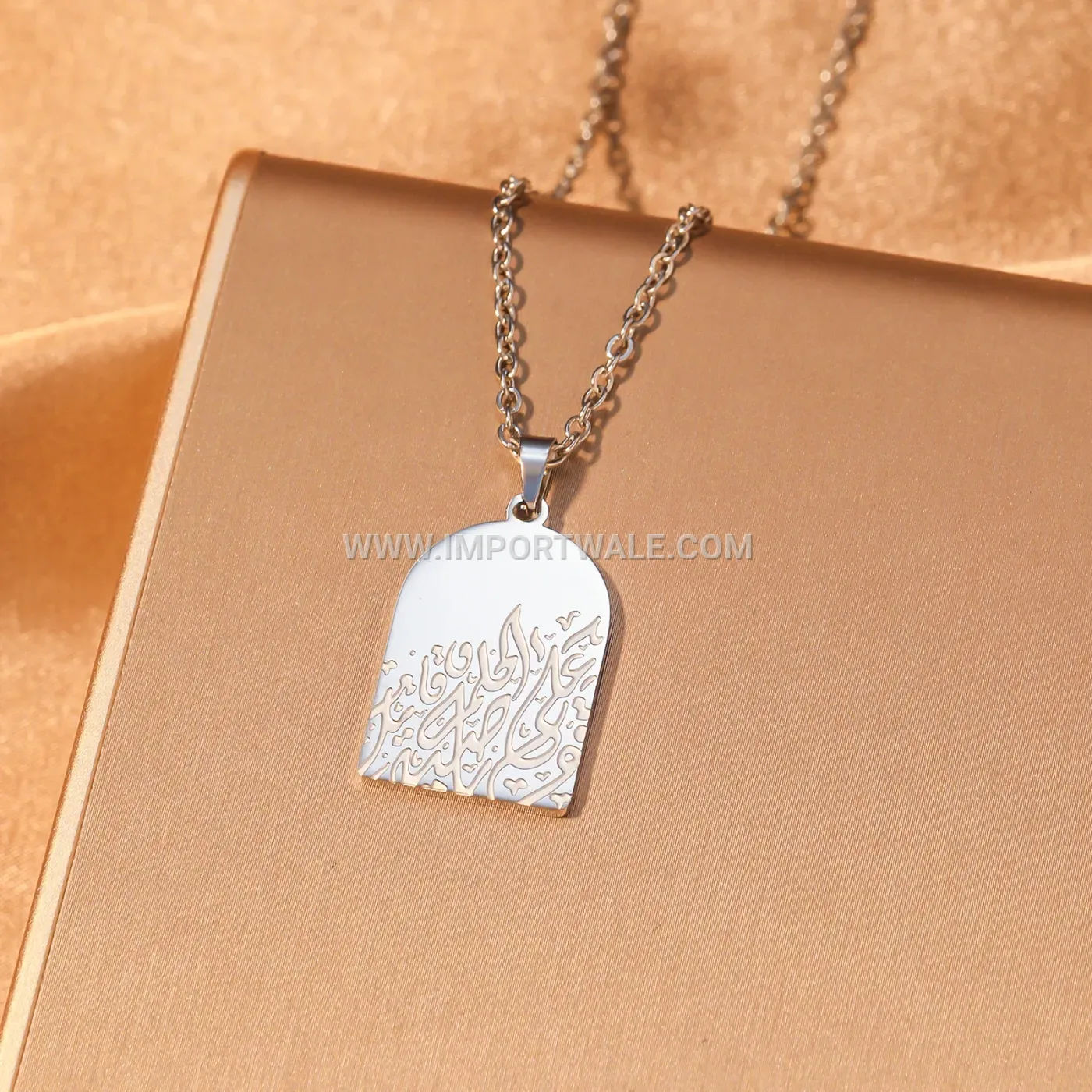 Stainless Steel Arabic Calligraphy Pendant Necklace with Link Chain