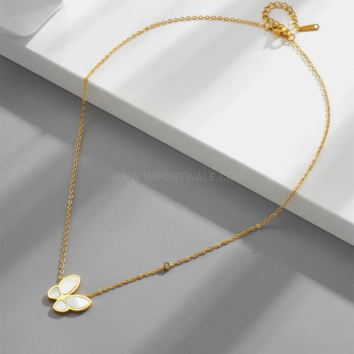 Bold Gold Plated Stainless Steel Butterfly Charm Crystal Pendant Necklace