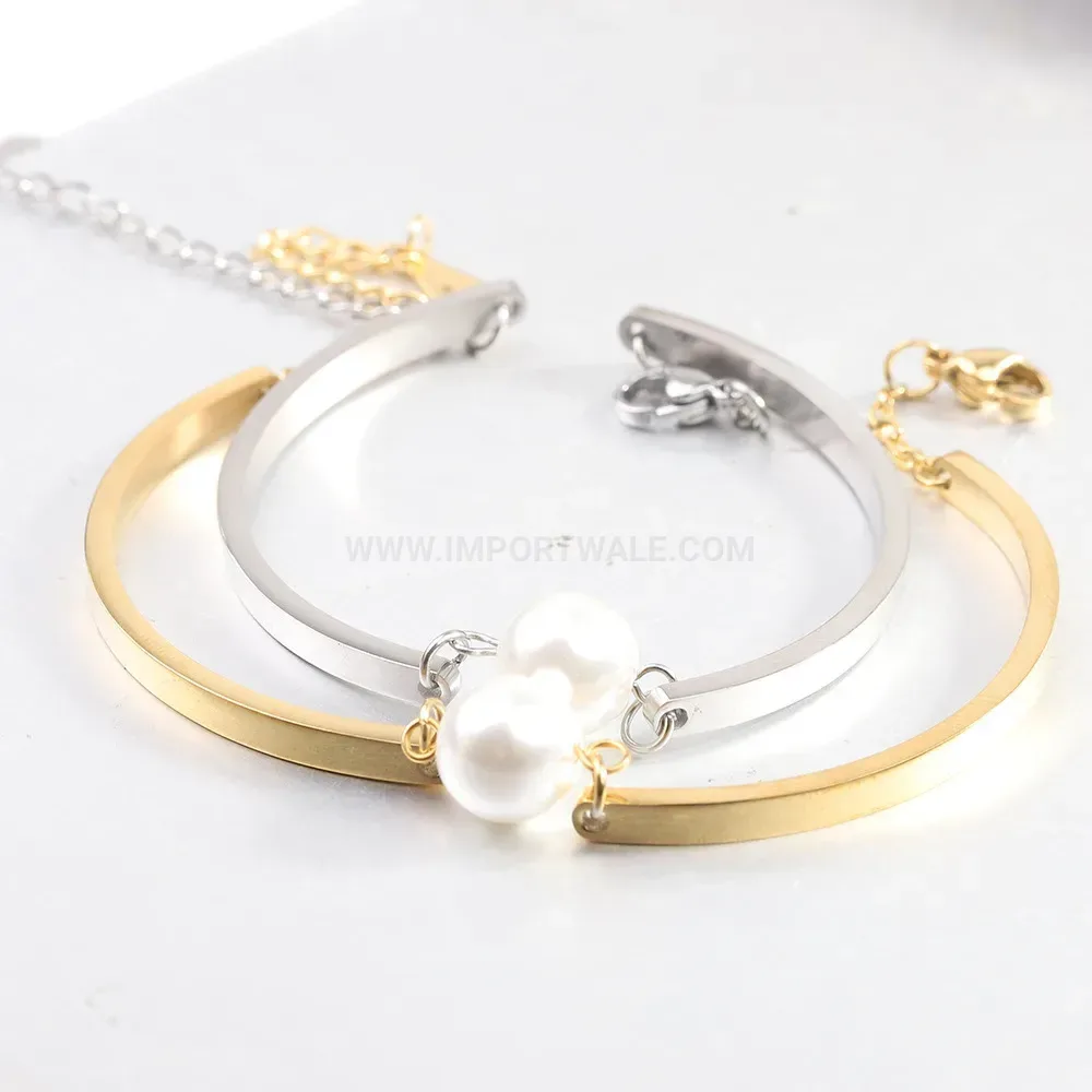 Elegant Minimalist Stainless Steel Bar Bracelet with Pearl Accent