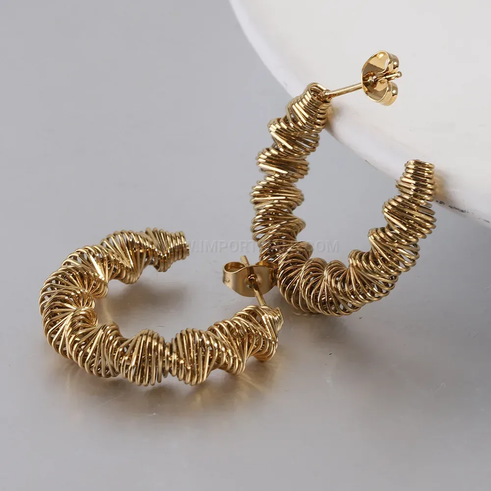 Elegant Twisted Geometric Cutout Stainless Steel Hoop Earrings