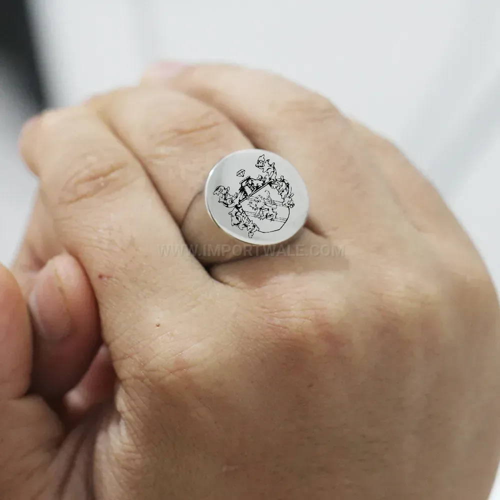 Bold Engraved Lion Motif Stainless Steel Round Ring