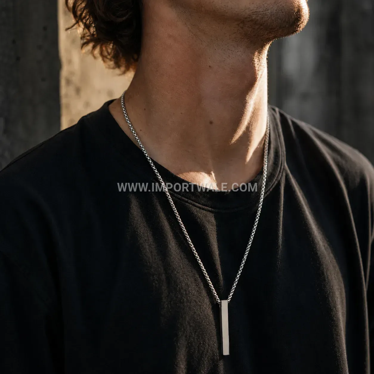 Minimalist Vertical Bar Stainless Steel Men Pendant Necklace