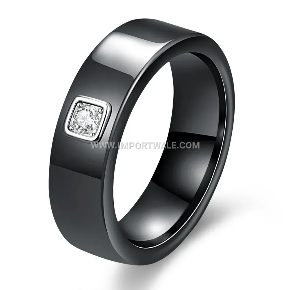 Solitaire Crystal Accent Smooth Ceramic Ring