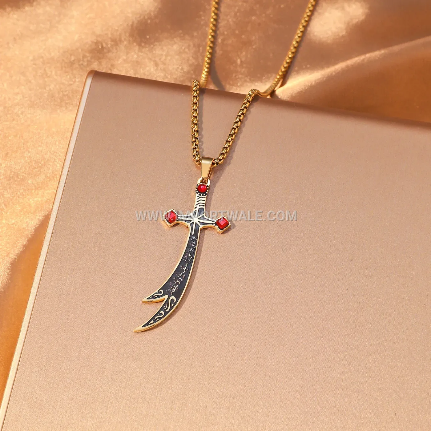 Stainless Steel Zulfiqar Sword Pendant Necklace with Zircon Accents