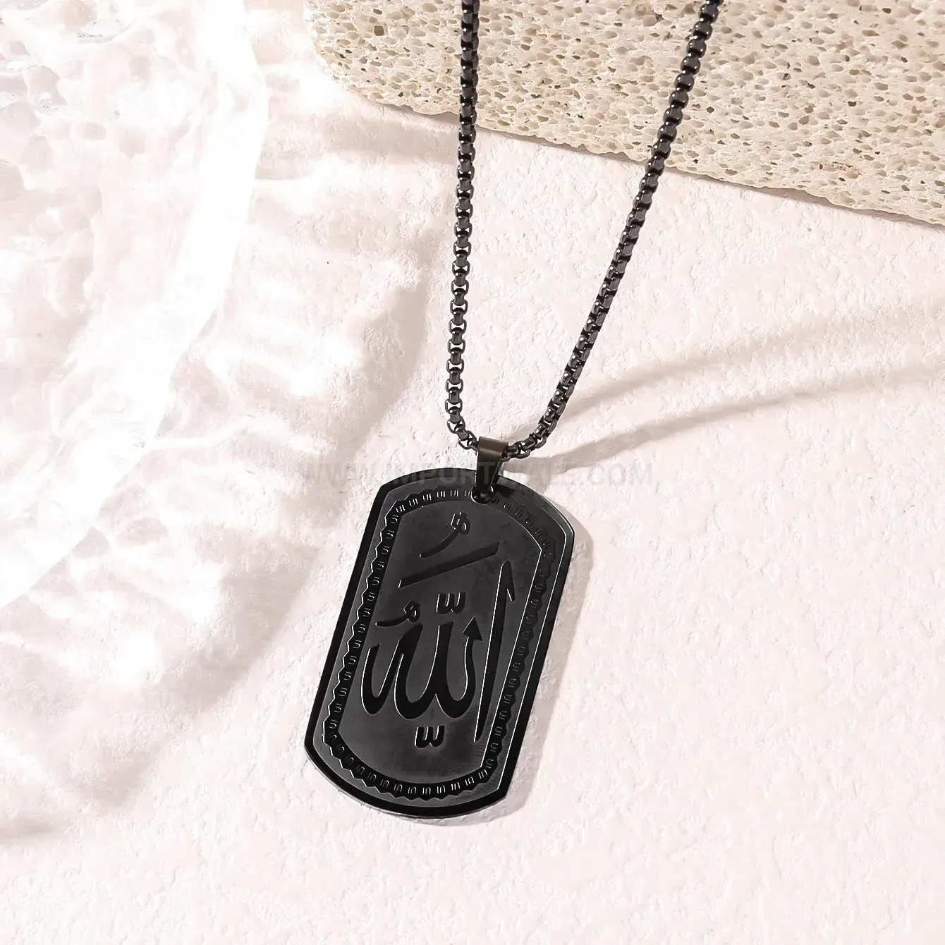 Fashion Stainless Steel Dog Tag Ayatul Kursi Engraved Pendant Necklace