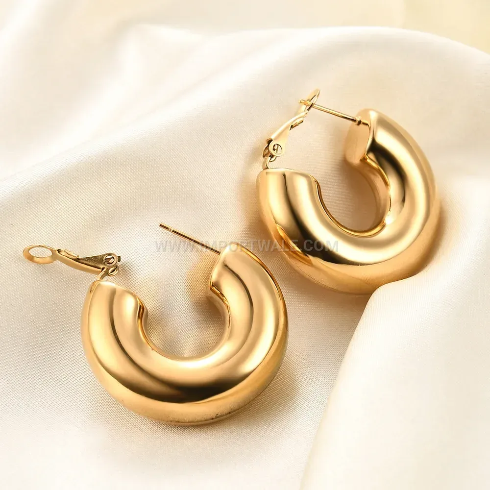 Chic U-Shaped Solid Bead Stainless Steel Earrings