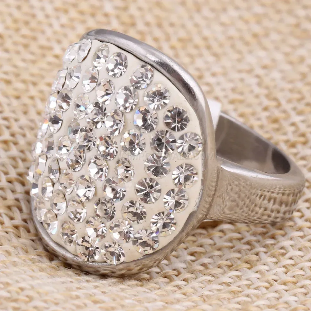U Shape Plated Rhinestone Stainless Steel Band Ring