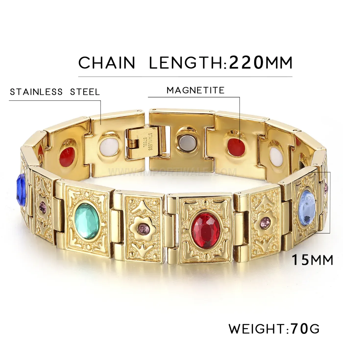 Bold Boho Style Gold Tone Titanium Steel Bio Magnetic Bracelet