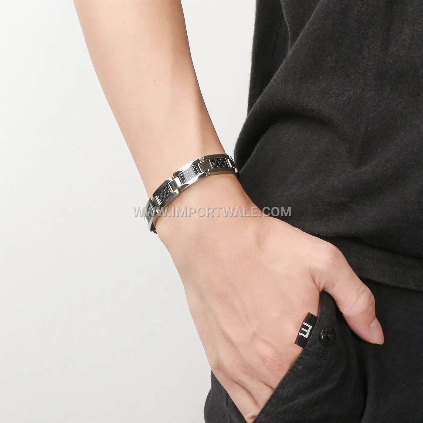 Chain Link Titanium Stainless Steel Magnetic Accent Bracelet