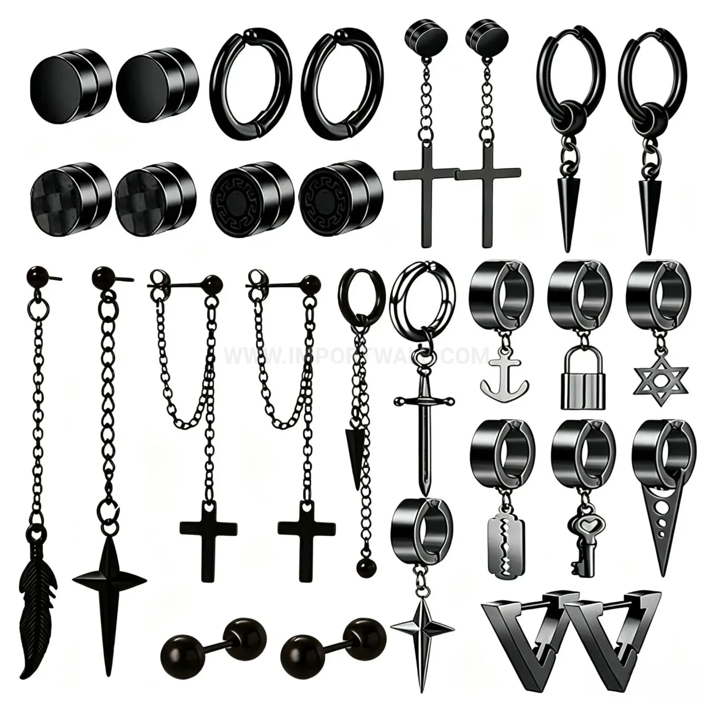 Elegant Dark Punk Style Stainless Steel Piercing Hoop Set