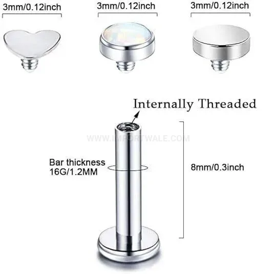 Stylish Internally Threaded Stainless Steel Opal Flat Back Piercing Stud