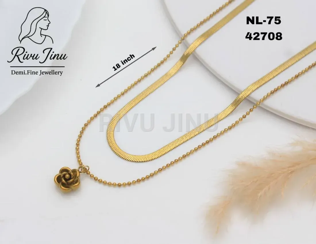 Elegant Gold Tone Stainless Steel Chain Necklace