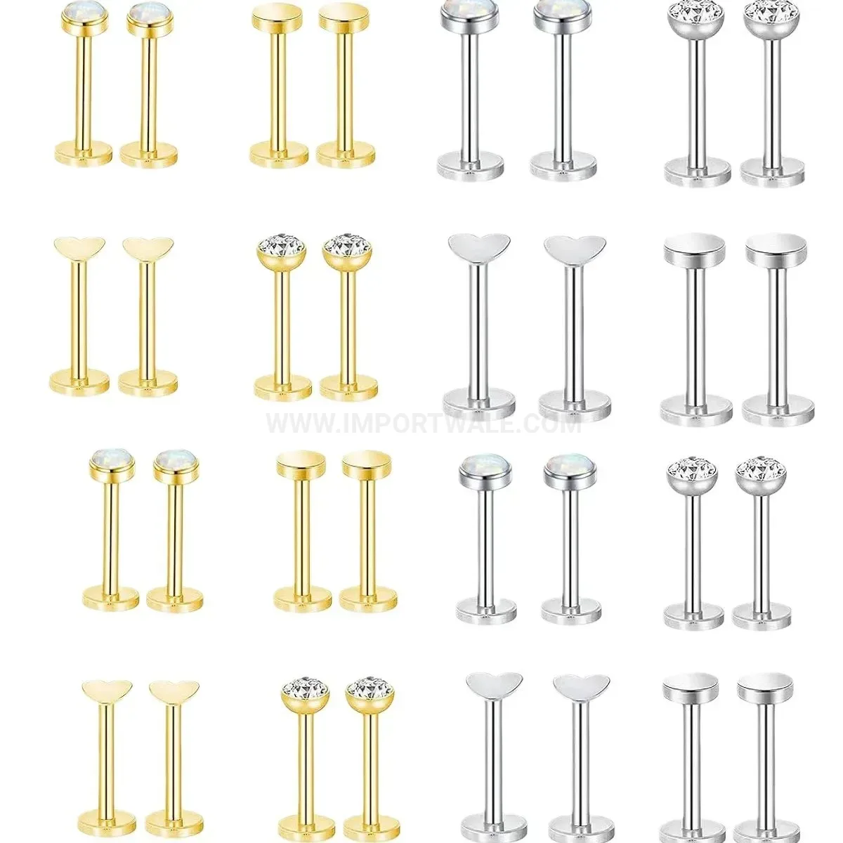 Stylish Internally Threaded Stainless Steel Opal Flat Back Piercing Stud