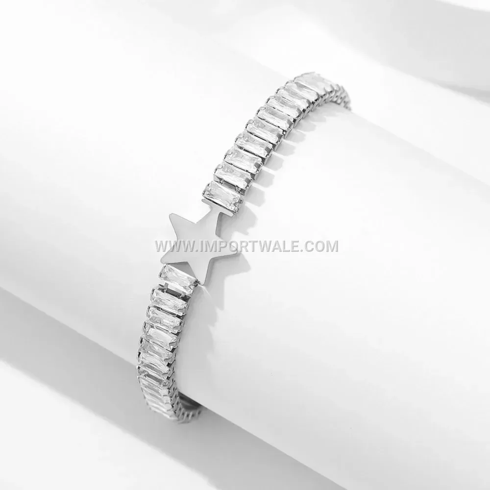 Stainless Steel Square Star Cubic Zirconia Single Row Bracelet