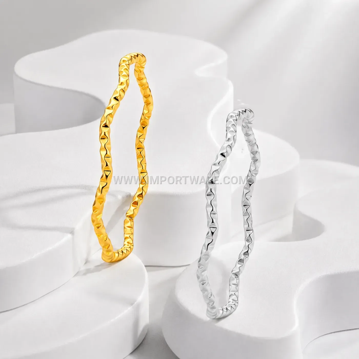 Minimalist Delicate Textured Wave Stainless Steel Band Ring