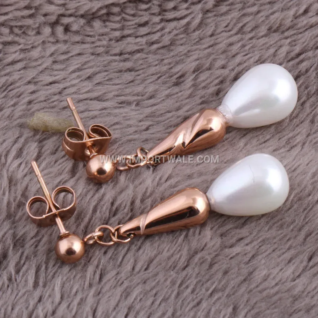 Teardrop Stainless Steel Stud Earrings Accentuated with Pearl