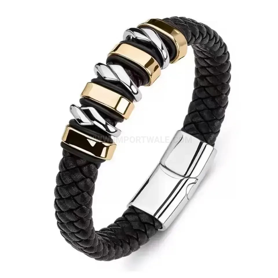 Elegant Braided Leather Wristband with Alloy Magnetic Lock